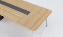 meeting table with oak wood table top and wire management