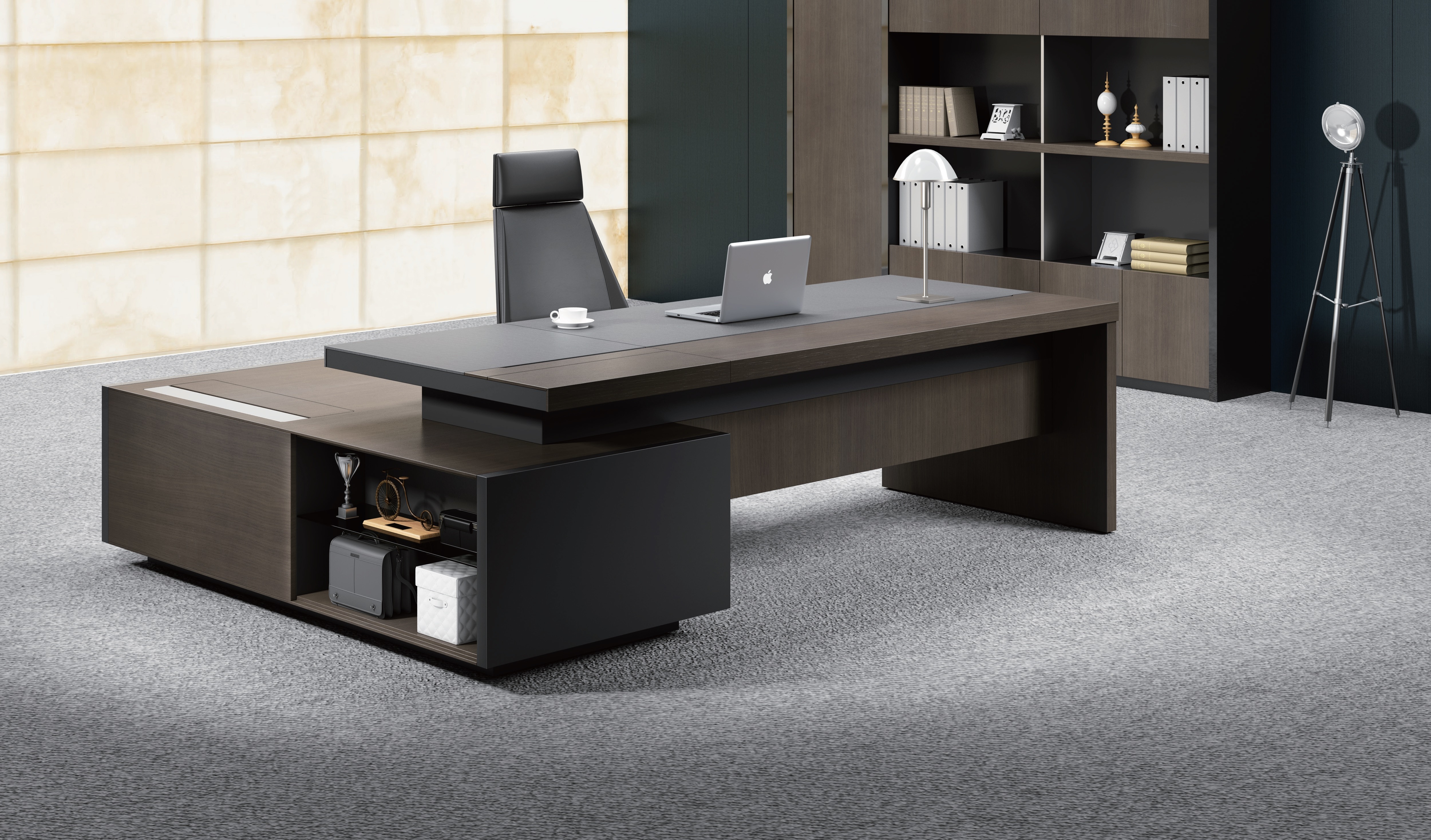 Stylish Larry Office Table In Wood \u0026 Leather: Boss\u002639;s Cabin