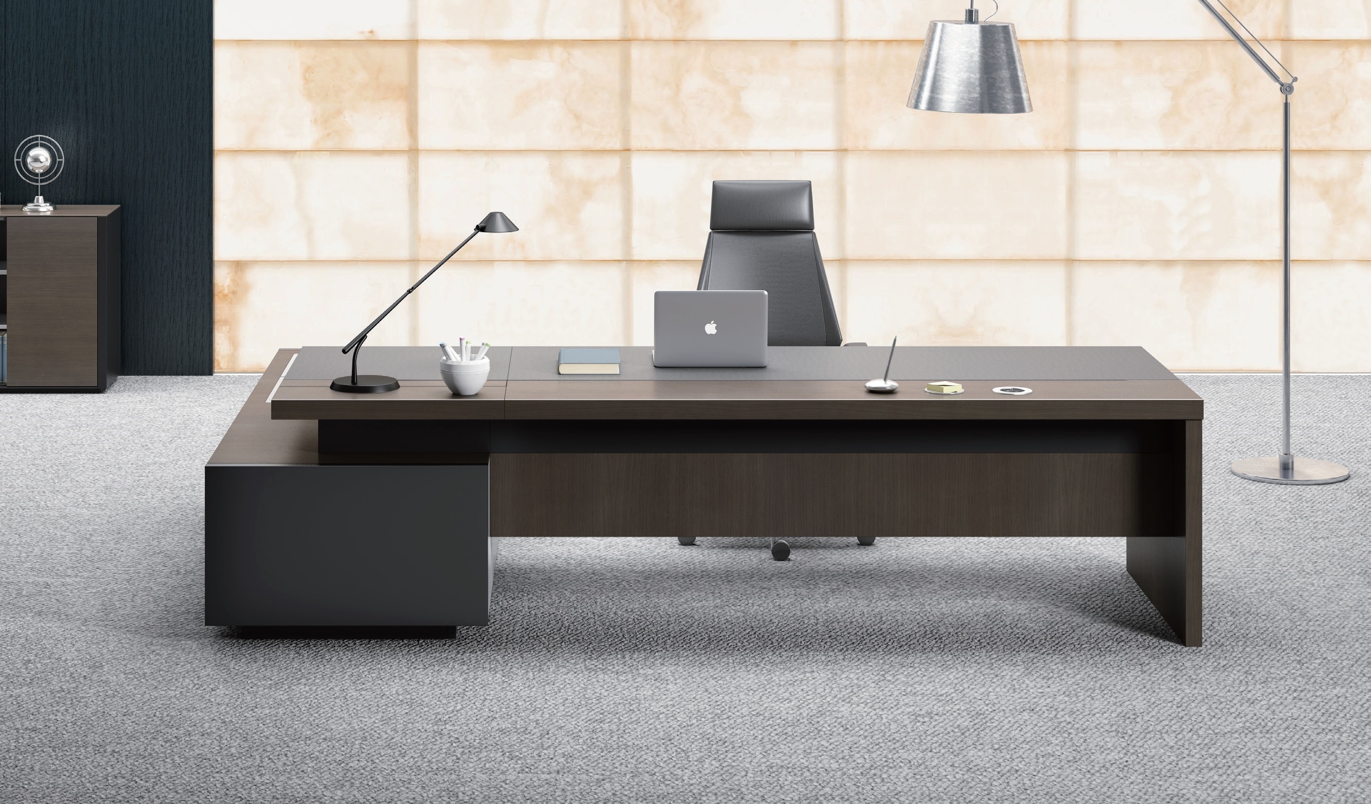 Contemporary Office Table In Leather & Wood: Boss's Cabin