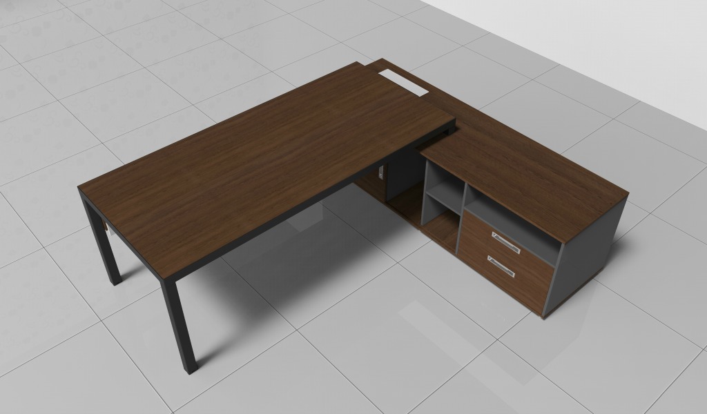 Sleek Office Desk with Storage In Walnut & Black Finish ...