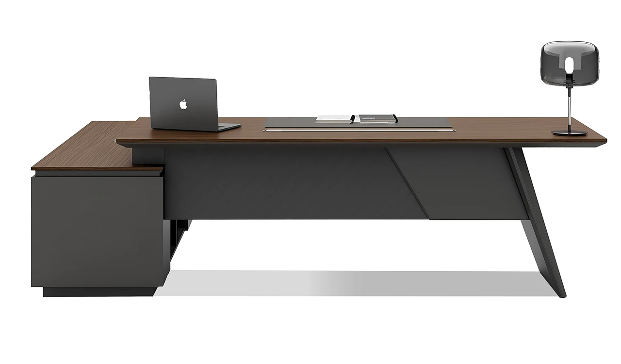 ‘Vistra’ 8 Feet Desk With Slanted Leg In Asti Walnut & Gray