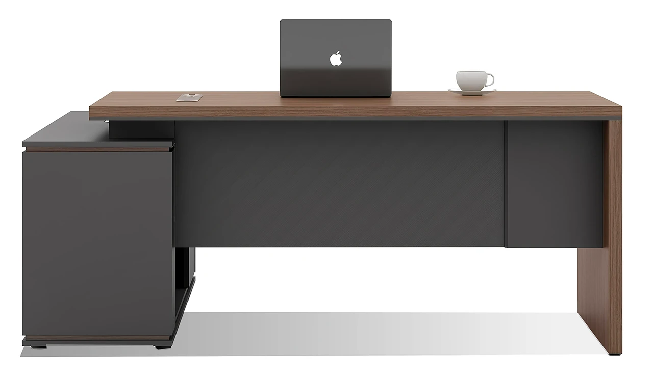 ‘Vistra’ 6.5 Feet Office Desk In Asti Walnut & Advanced Gray Finish