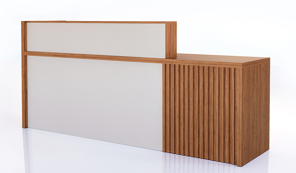 ‘Swan’ 8 Feet Reception Desk In Golden Sandalwood