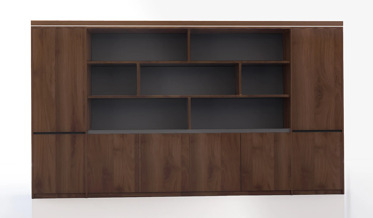 ‘Lexon’ 12 Feet Full Height Office Cabinet & Book Case In Walnut Veneer