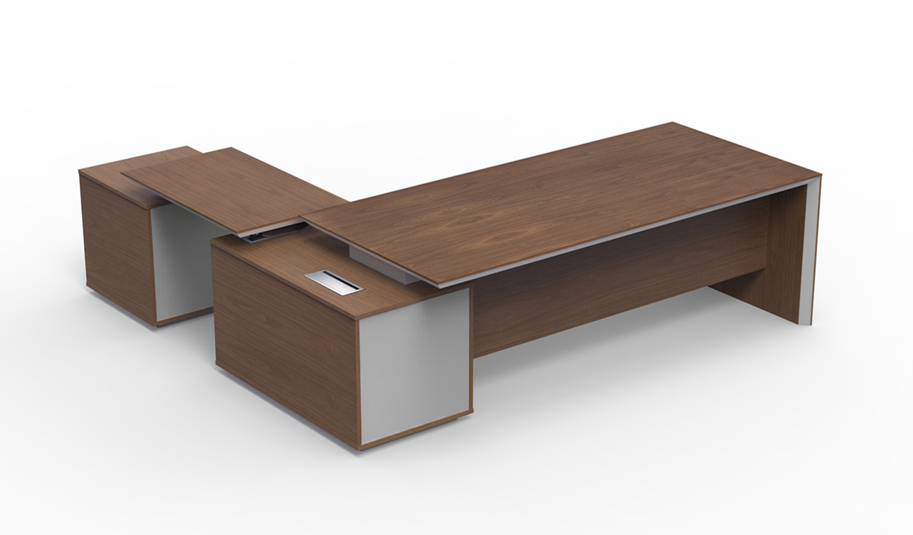 ‘Sirius’ 8 Ft Desk In Walnut Veneer With Height Adjustable Side Cabinet