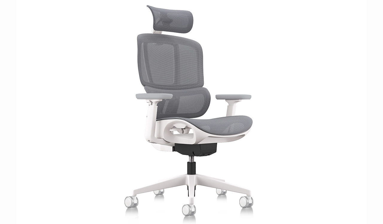 ‘H2’ High Back Office Chair In White Frame And Gray Mesh Seat