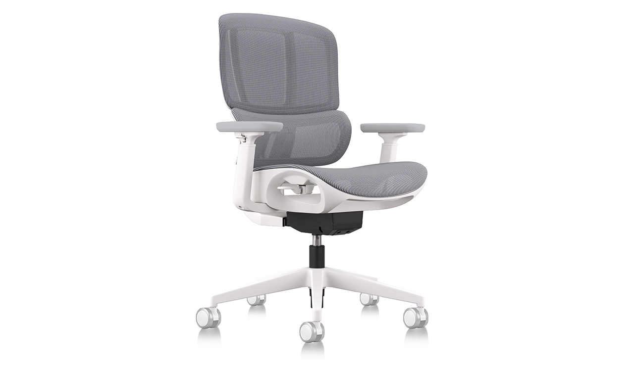 ‘H2’ Mid Back Office Chair In White Frame And Gray Mesh Seat