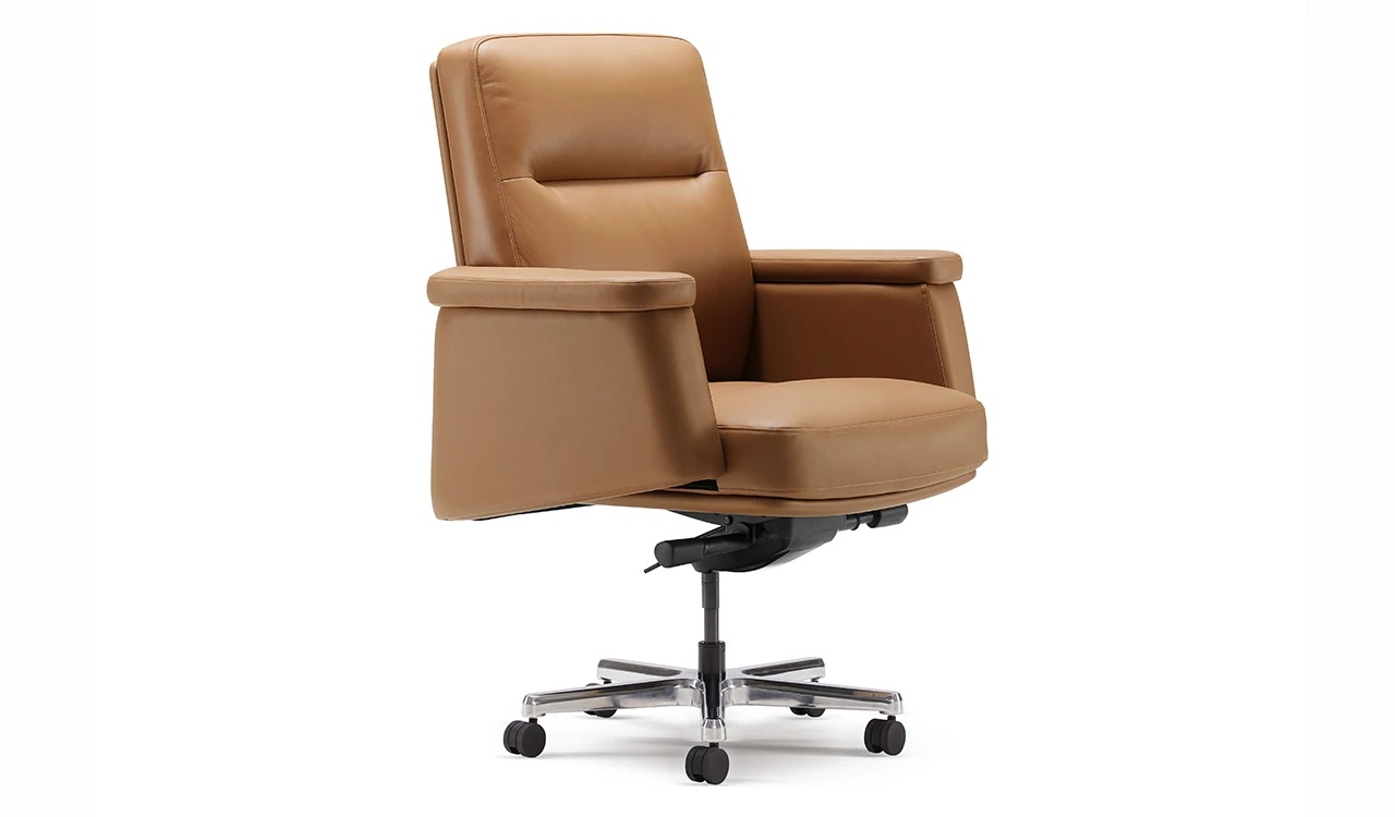 ‘Royale’ Mid Back Office Chair In Tan  Leather Upholstery