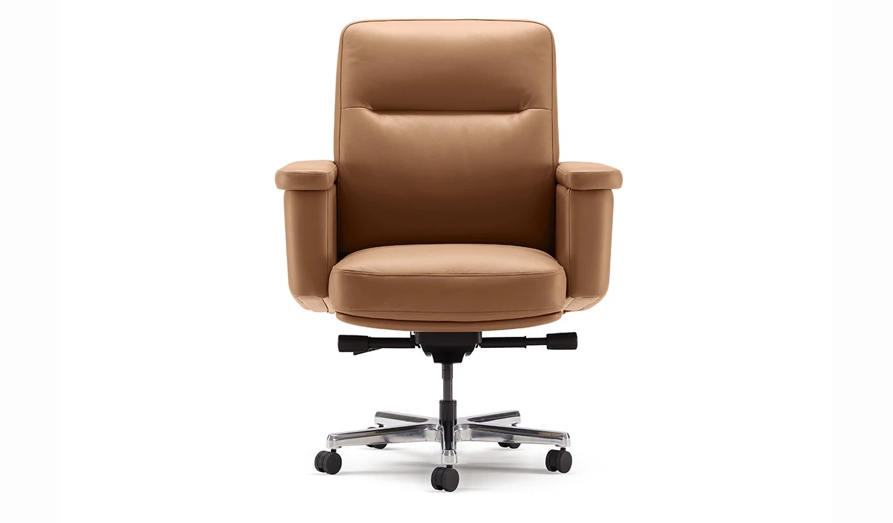 ‘Royale’ Mid Back Office Chair In Tan  Leather Upholstery