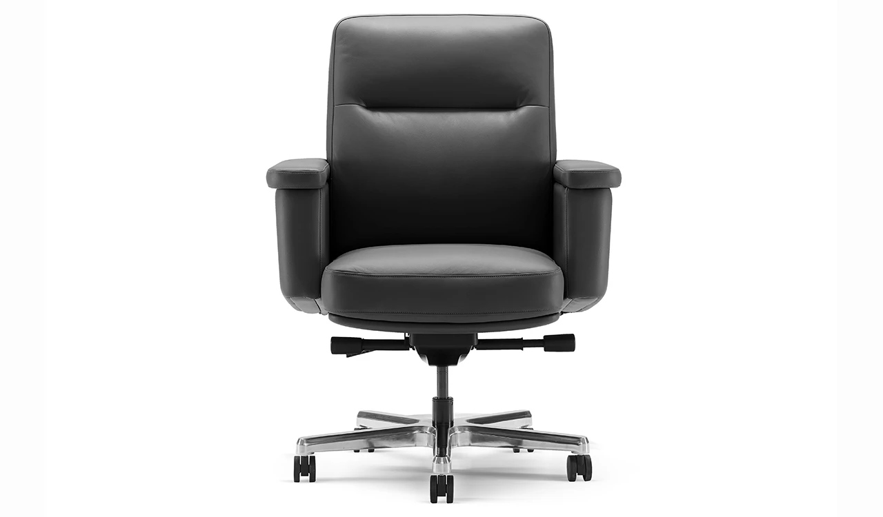 ‘Royale’ Mid Back Office Chair In Black  Leather Upholstery