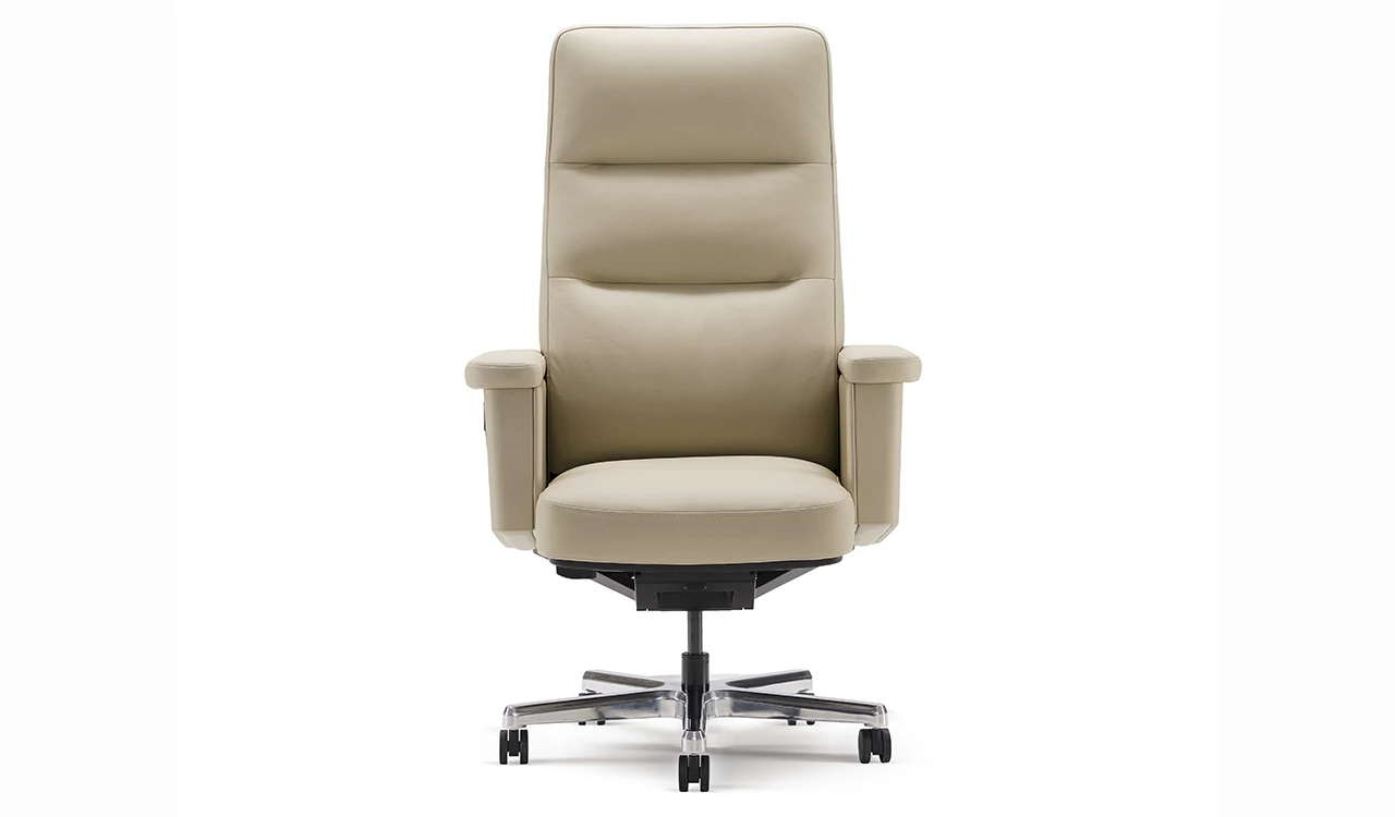 ‘Royale’ High Back Office Chair In Beige  Leather Upholstery