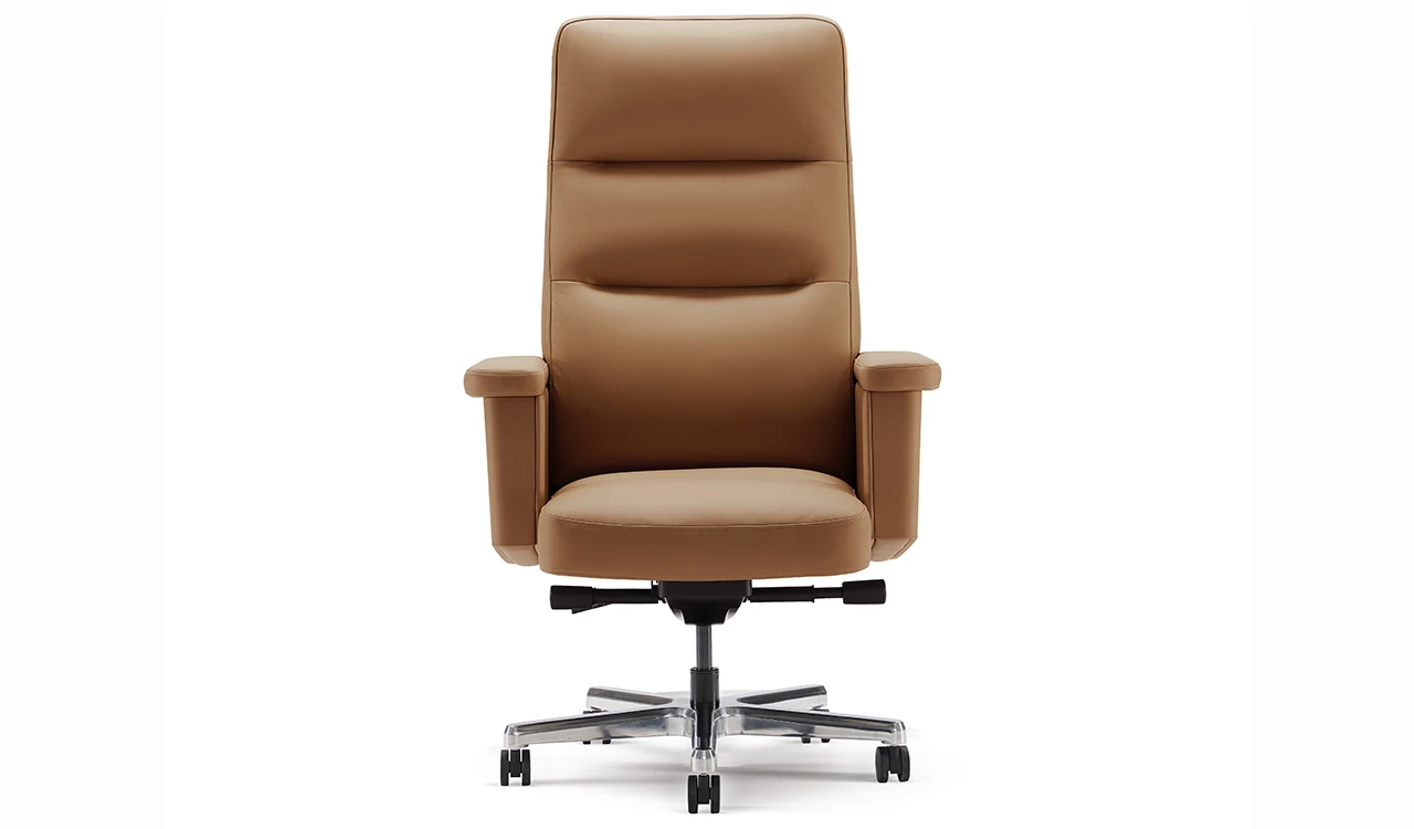 ‘Royale’ High Back Office Chair In Tan  Leather Upholstery