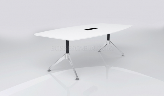 white meeting table with steel legs