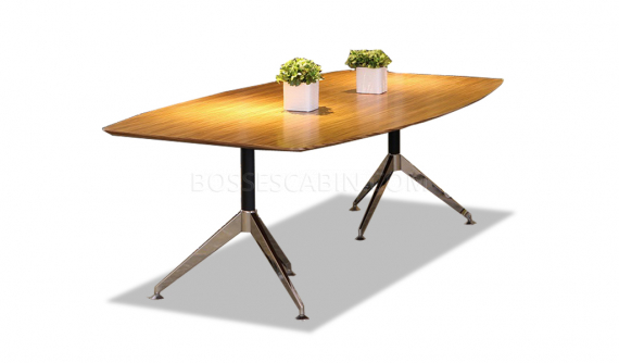 stylish meeting room table in zebra wood veneer with steel legs