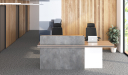 modern office with reception table and gray carpet