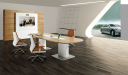 contemporary office with meeting table and zebra veneer