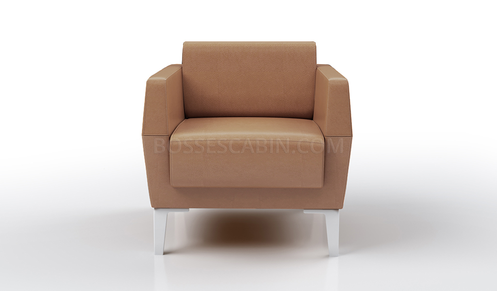 One Seater Tan Leather Office Sofa