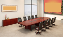 meeting room with elegant wooden table and leather chairs