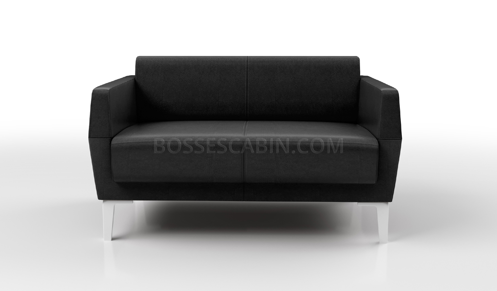 Two Seater Black Leather Office Sofa
