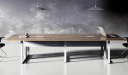 modern meeting table with white metal legs