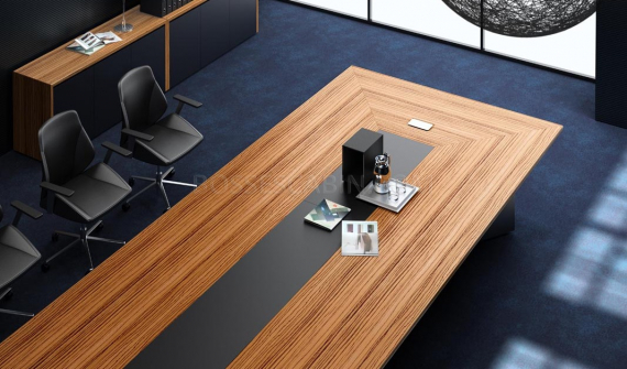 conference table with zebra veneer and leather top