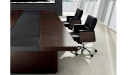 dark wood and leather finish meeting table