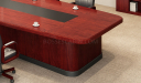 meeting table top in wood with leather in the center