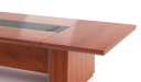 conference table in natural wood finish with wirebox