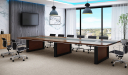 'Lexon' 16 Feet Boardroom Table In Walnut Veneer & Leather