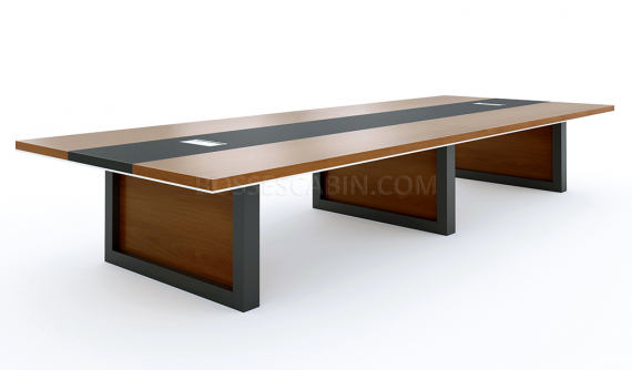 'Lexon' 16 Feet Boardroom Table In Walnut Veneer & Leather