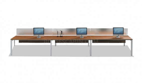 linear office workstation with frosted glass desktop screen