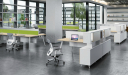 contemporary office with modular L shape workstations
