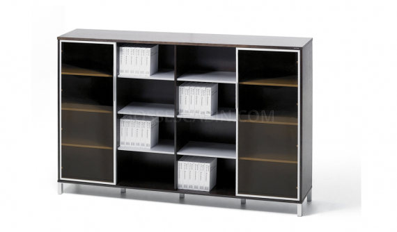 book case with glass doors and open shelves