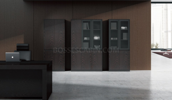 Full Height Office Cabinet With Veneer & Glass Doors