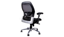 black task chair with curved, ergonomic backrest