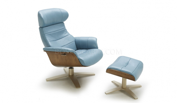 Armchair In Leather With Reclining, Light Blue Leather Chair