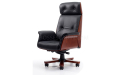High back chesterfield office chair in black leather and red shadow wood veneer