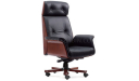 chesterfield office chair in black leather and wooden base with wheels