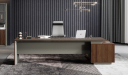 'Maxima' Office Desk In Warm Walnut & Leather