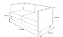 shop drawing of sleek two seater office sofa with size
