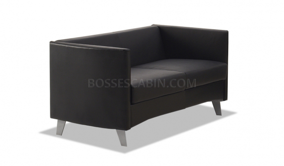 sleek two seater office sofa in black PU leather