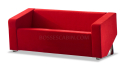 three seater office sofa with red fabric and stainless steel base