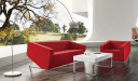 modern lobby with stylish sofa in red