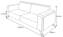 shop drawing of three seater sofa with dimensions