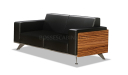 three seater black leather and wood office sofa