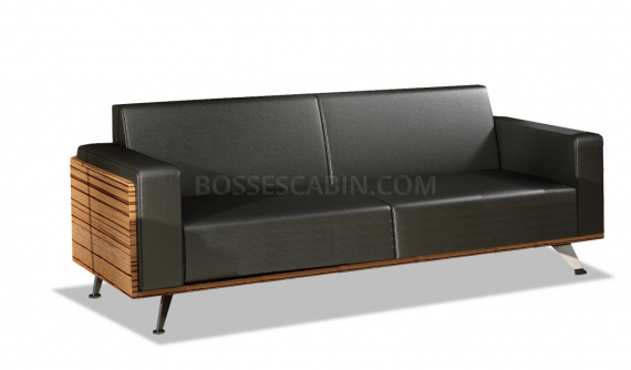 three seater sofa in black leather with steel legs