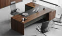 'Maxima' Office Desk In Warm Walnut & Leather