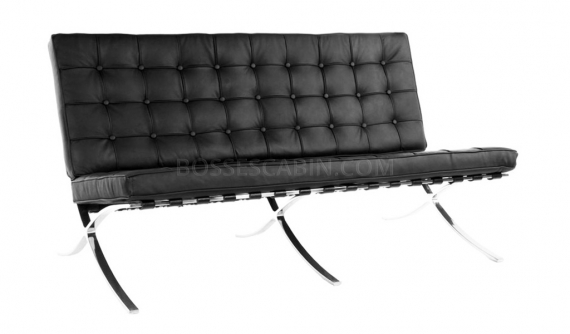barcelona style three seater office sofa in black leather