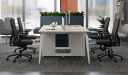 'Orion' Linear Workstation In Pearwood & Acqua Green