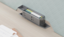 'Orion' Linear Workstation In Pearwood & Acqua Green